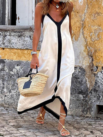 Suspender Colorblock Midi Dress - White