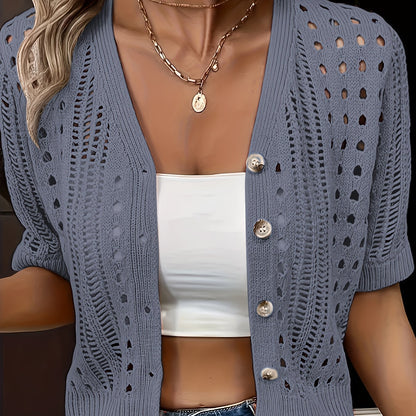 Elena Hollow Knit Cardigan - Light Green