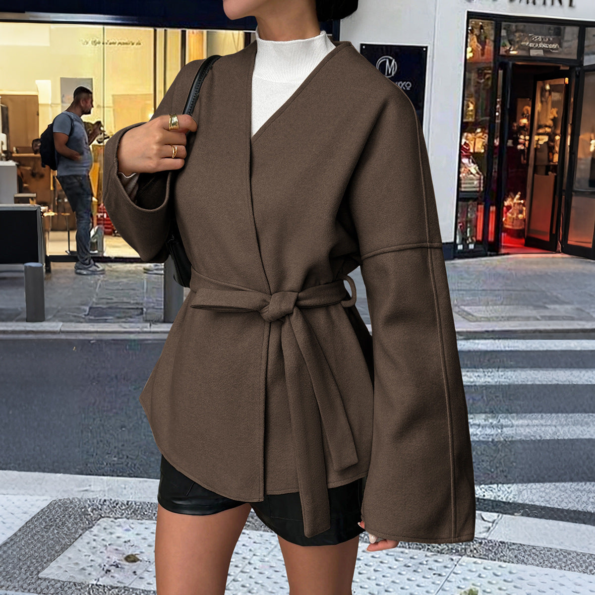 Womens Elegant Belted Trench Coat #09