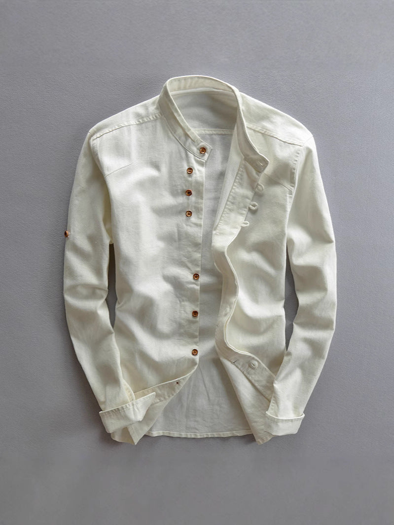 Men's linen long-sleeved button-down shirt